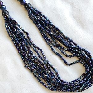 Multi Strand Iridescent Purple Bohemian Glass Bugle Beaded 36" Necklace
